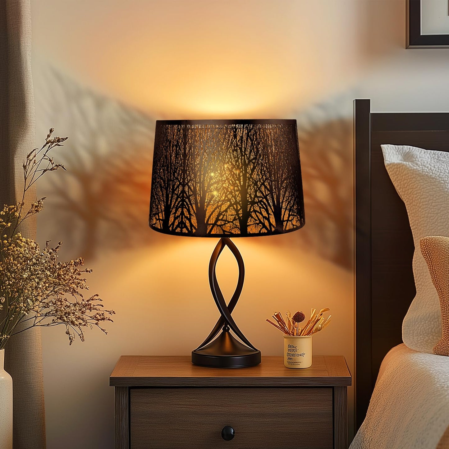 Tree Etched Metal Drum Lampshade – 12×14×10 Inch, Spider Fitter