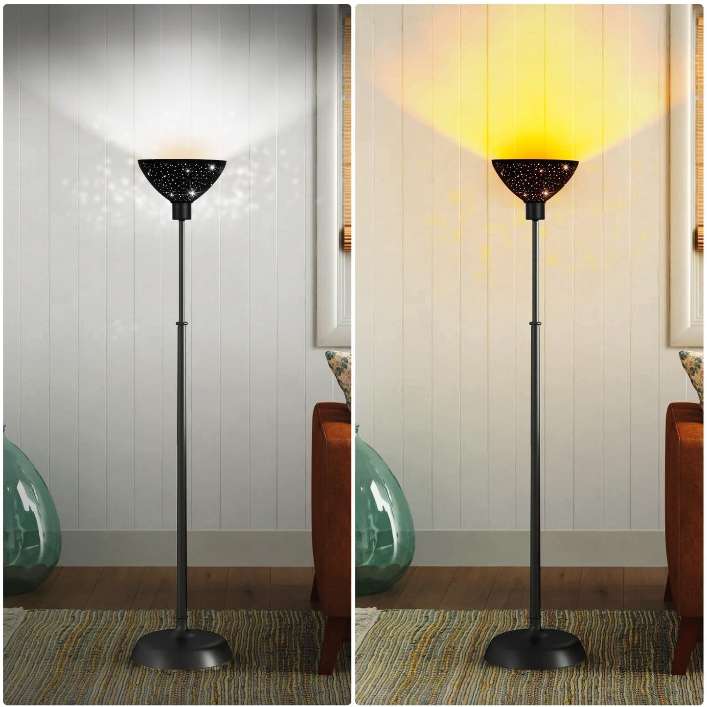 Torchiere Lamp Shade | Etched Stars Design with Screw-On Fitter
