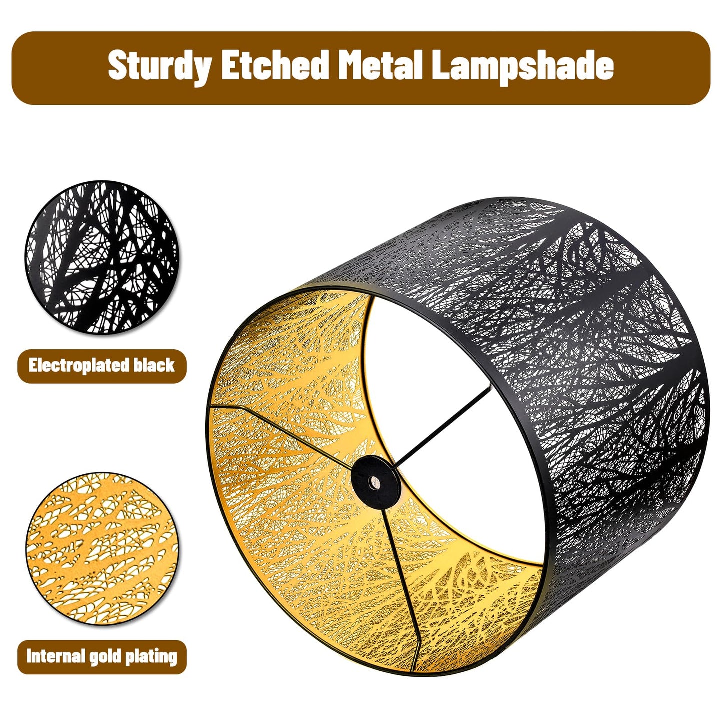 Tree Etched Metal Drum Lampshade – 12×14×10 Inch, Spider Fitter
