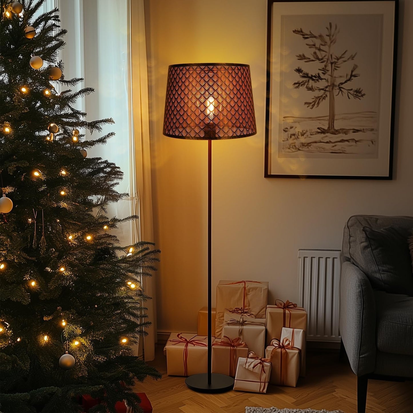 Arrow Design Etched Drum Lampshade – 12×14×10 Inch