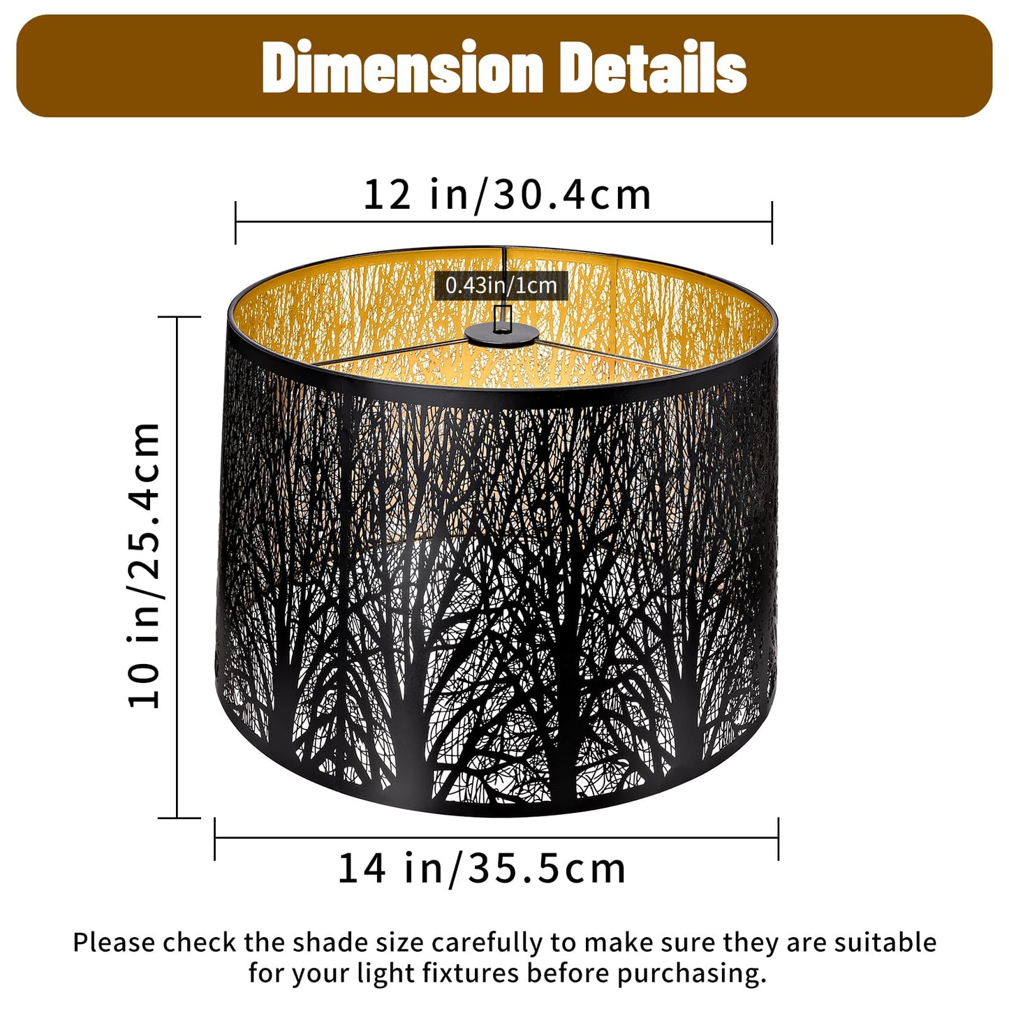 Tree Etched Metal Drum Lampshade – 12×14×10 Inch, Spider Fitter