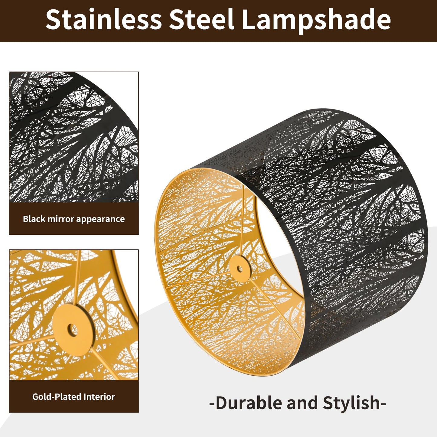 Large Drum Lampshade | Modern Metal Forest Mirror Effect