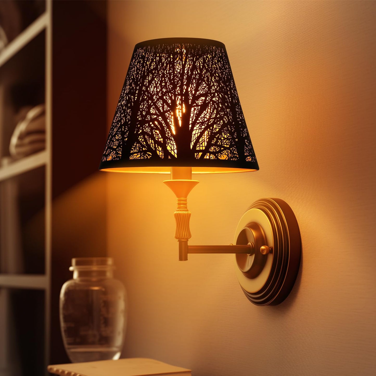 Etched Forest Metal Lampshade – 5×9×7 Inch