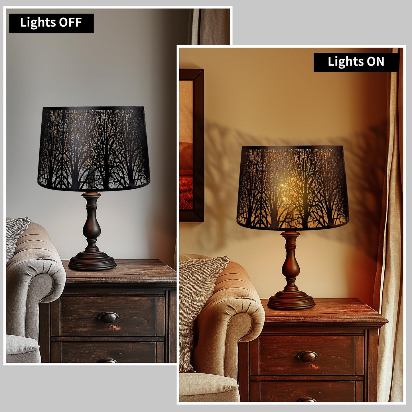 Tree Etched Metal Drum Lampshade – 12×14×10 Inch, Spider Fitter