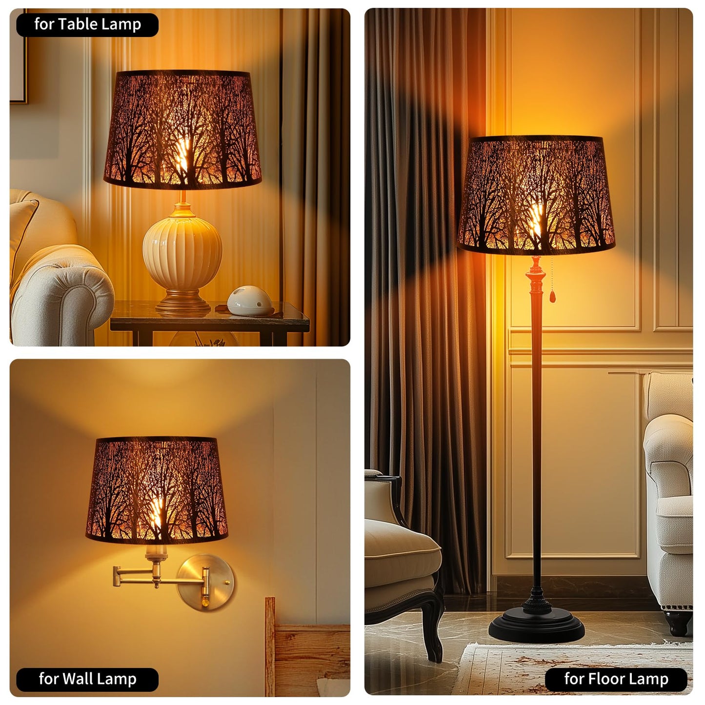 Antique Bronze Tree Etched Drum Lampshade – 10×12×8 Inch