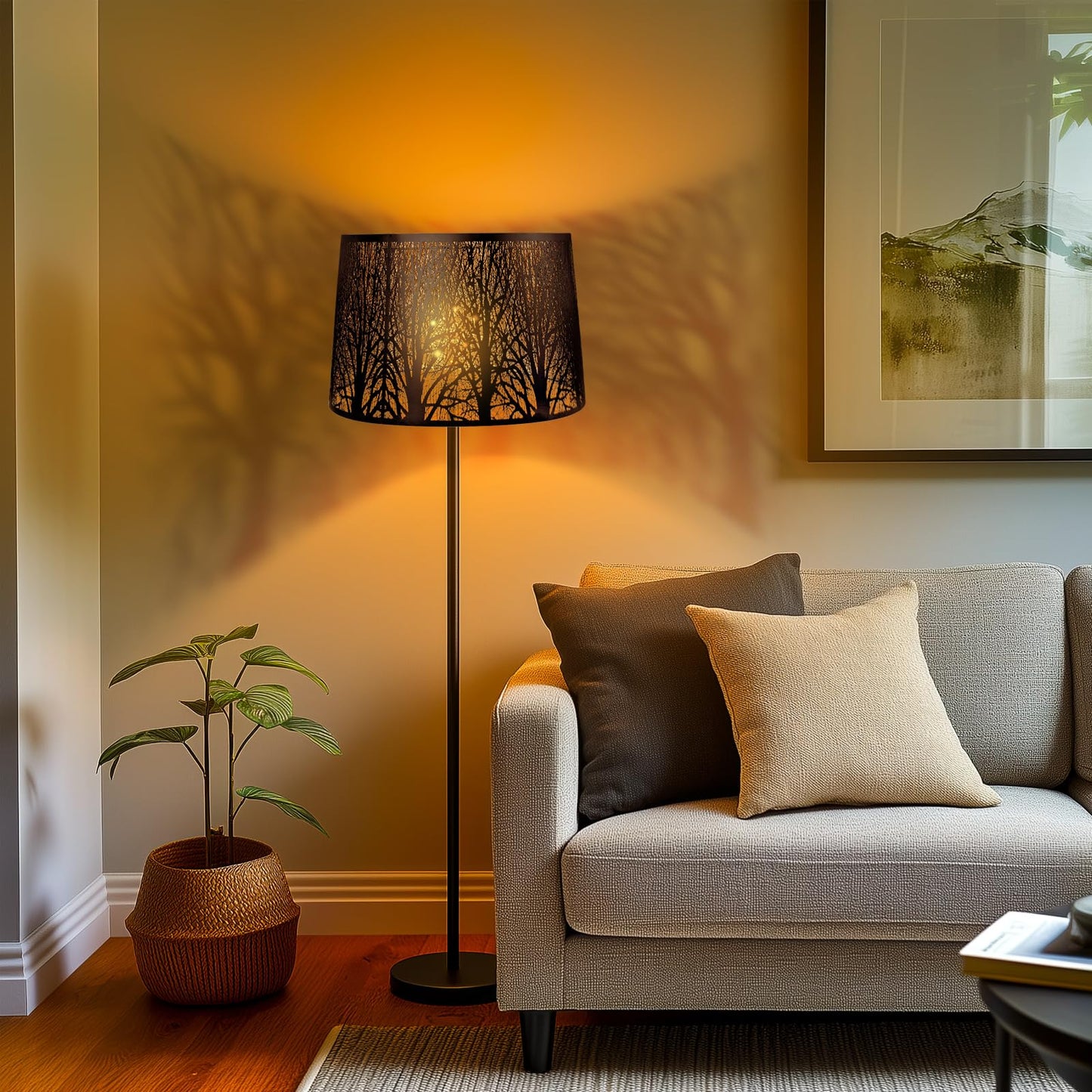 Tree Etched Metal Drum Lampshade – 12×14×10 Inch, Spider Fitter