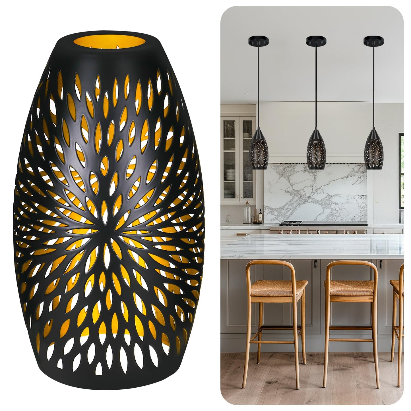 Etched Hollow Oval Pendant Shade – 7.8×4.7 Inch | 1-5/8" Fitter