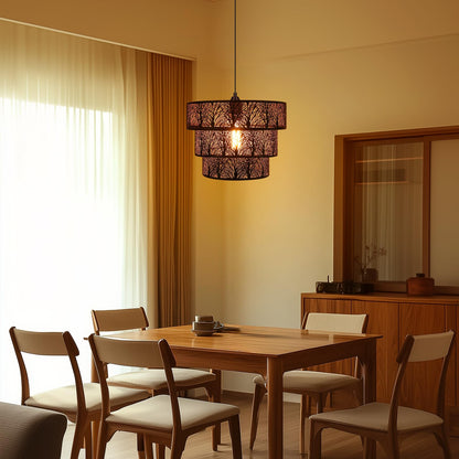 3-Tier Drum Lampshade | Forest Tree Design for Floor & Pendant Lights