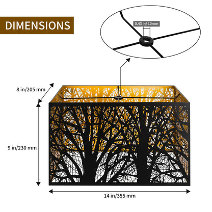 Black & Gold Rectangular Forest Lampshade – 8×14×9 Inch