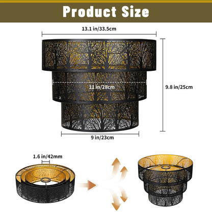 3-Tier Drum Lampshade | Forest Tree Design for Floor & Pendant Lights