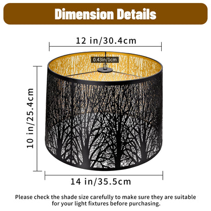 Tree Etched Metal Drum Lampshade – 12×14×10 Inch, Spider Fitter