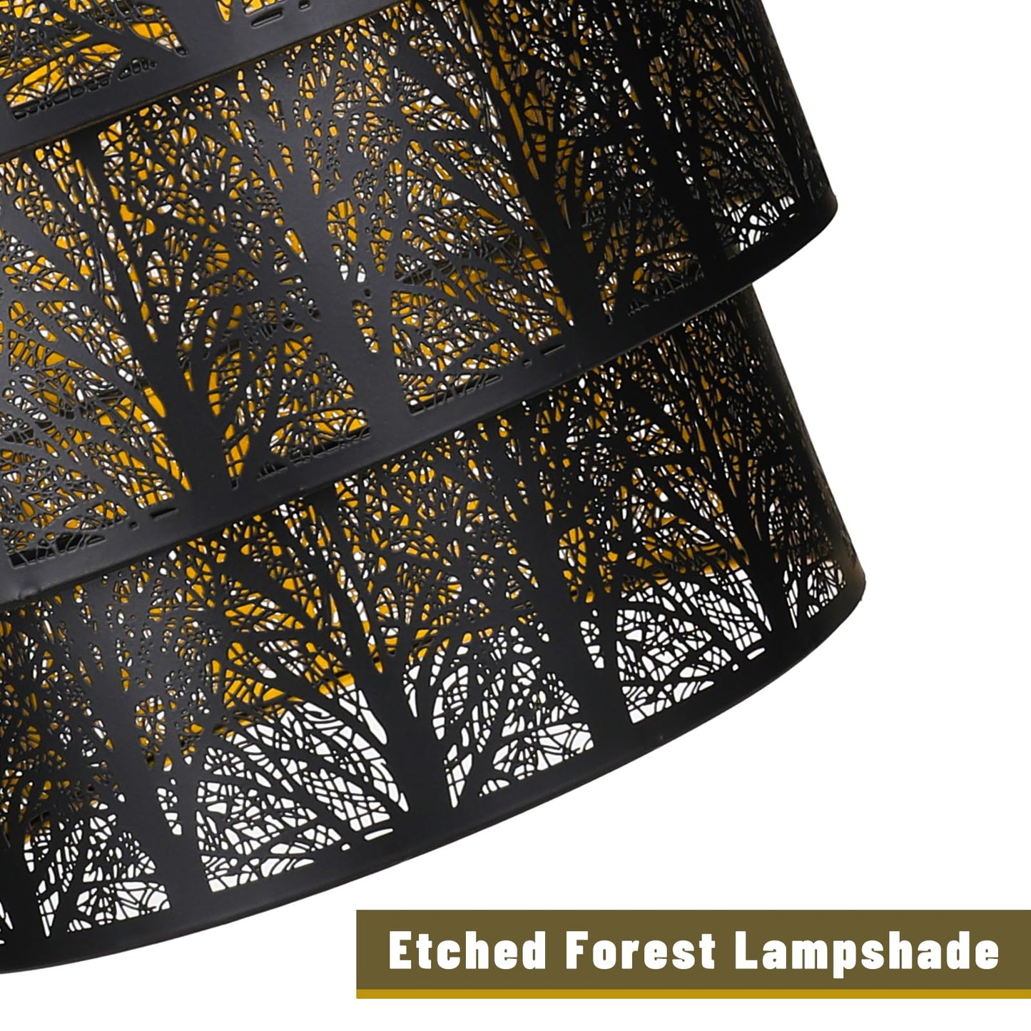 3-Tier Drum Lampshade | Forest Tree Design for Floor & Pendant Lights