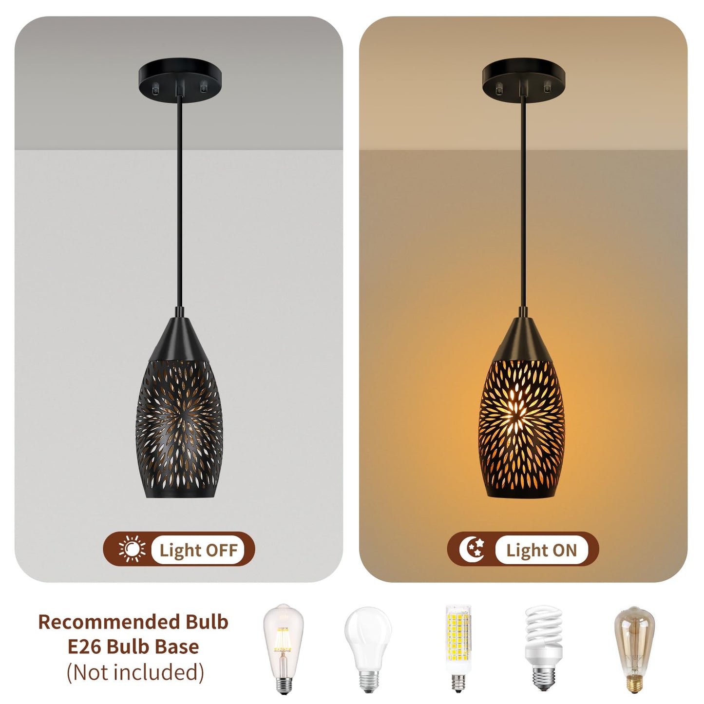 Etched Hollow Oval Pendant Shade – 7.8×4.7 Inch | 1-5/8" Fitter