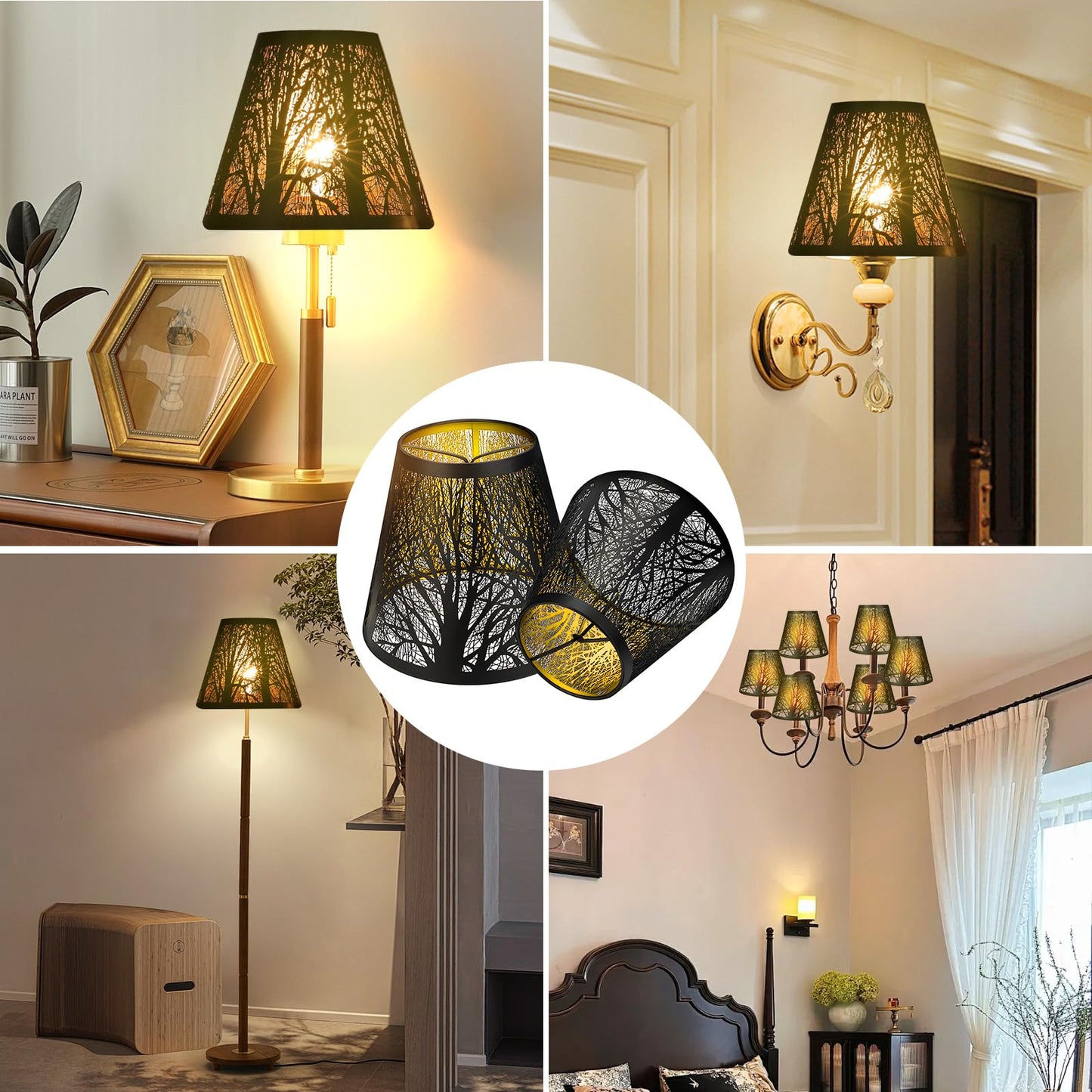 2-Pack Clip-On Chandelier Lamp Shades – Tree Pattern