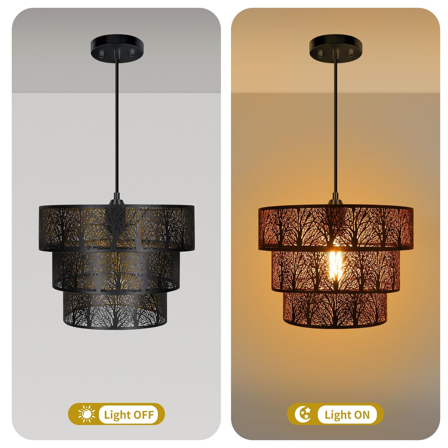 3-Tier Drum Lampshade | Forest Tree Design for Floor & Pendant Lights
